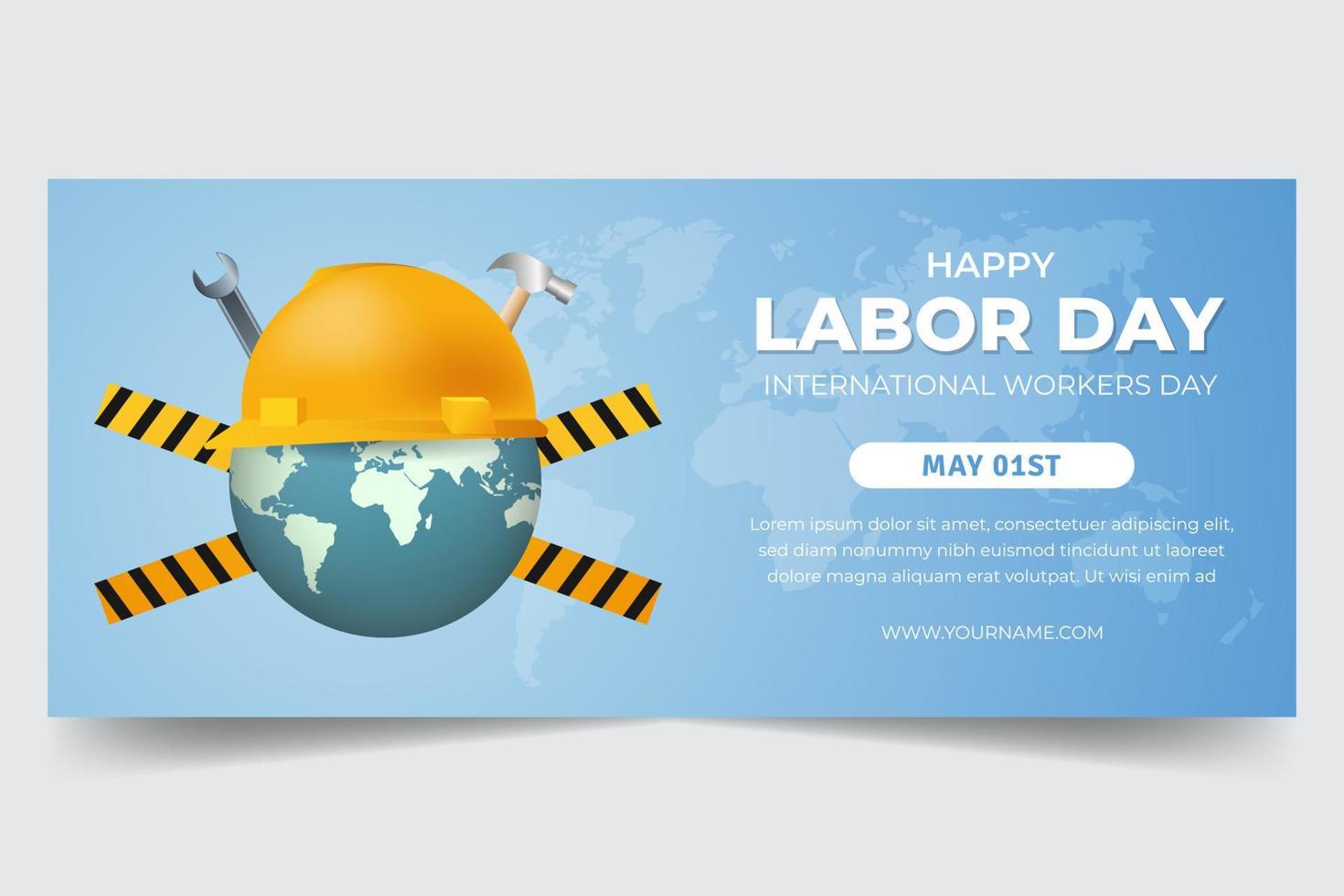 día internacional de los trabajadores feliz día del trabajo 1 de mayo banner con ilustración de casco y equipo vector