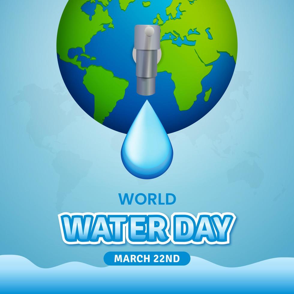 World water day march 22nd square banner with globe and water faucet
