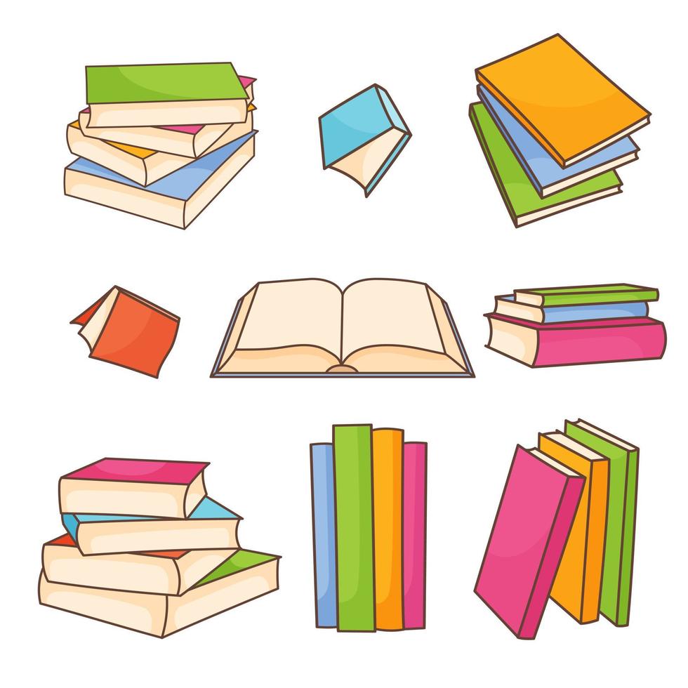 Set of colorful vector books,