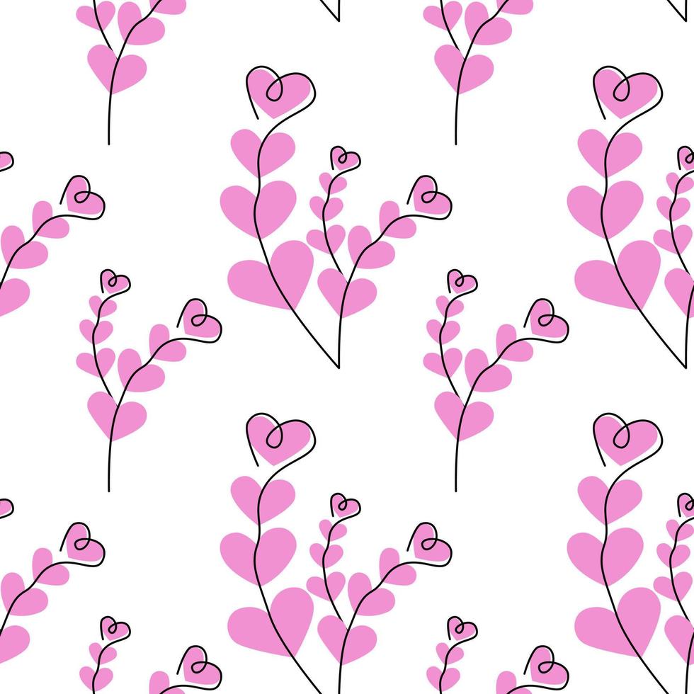 Seamless pattern of abstract brunches made by color hearts in trendy pink shades. Background Texture vector
