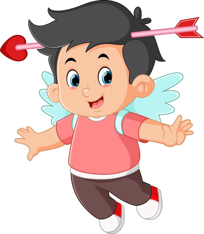 cute boys flying and wearing valentine costumes vector