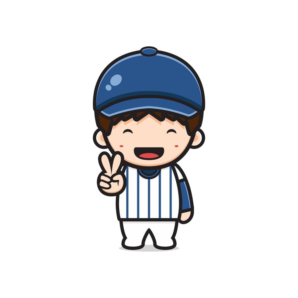 Cute boy wearing baseball uniform cartoon icon illustration vector