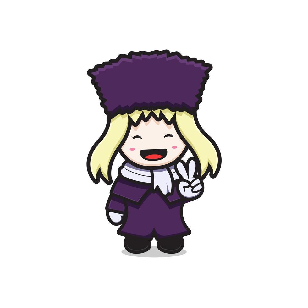 Cute girl wearing winter clothes cartoon icon vector illustration