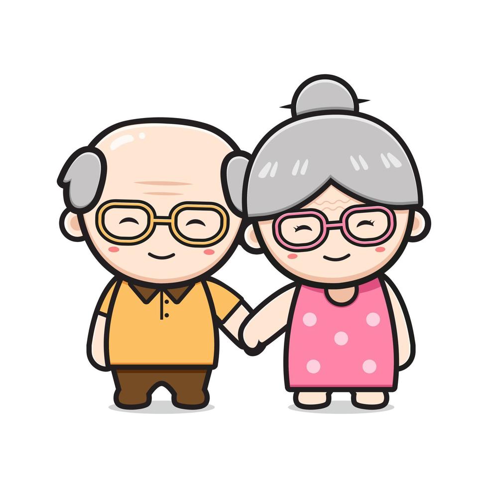 Cute grandparent couple holding hand cartoon icon illustration vector