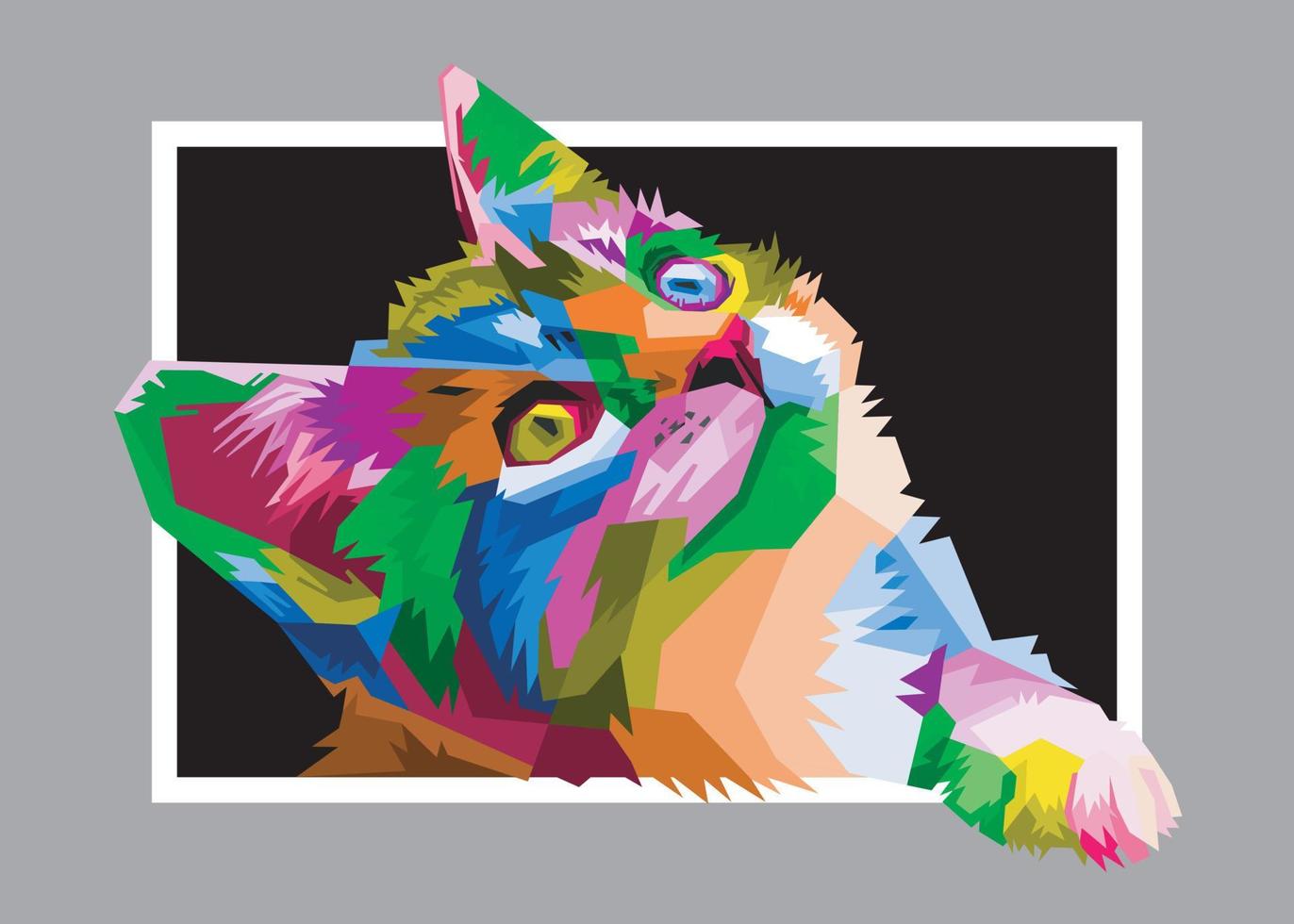 Gato divertido colorido en estilo pop art aislado procedencia negra vector