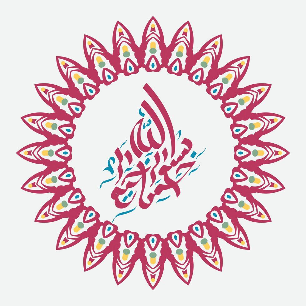 free Bismillah Written in Islamic or Arabic Calligraphy with circle frame. Meaning of Bismillah, In the Name of Allah, The Compassionate, The Merciful. vector