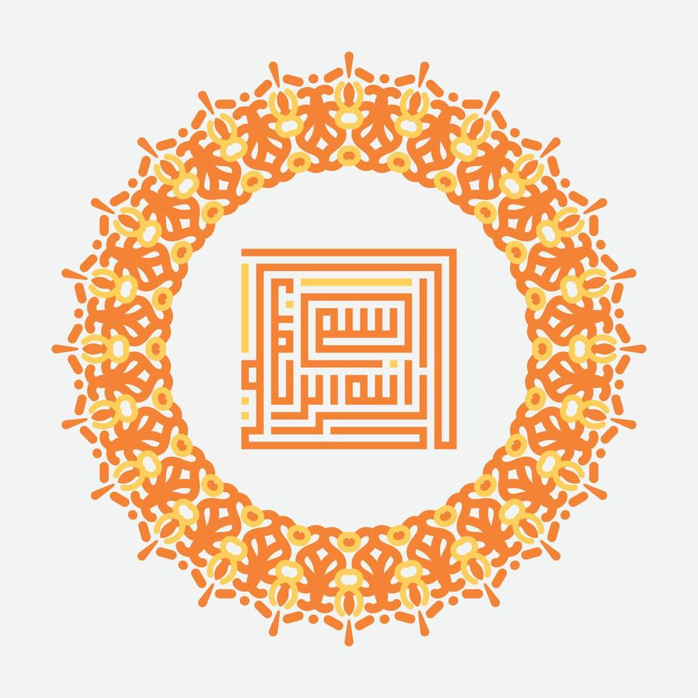 free Bismillah Written in Islamic or Arabic Calligraphy with circle frame. Meaning of Bismillah, In the Name of Allah, The Compassionate, The Merciful. vector