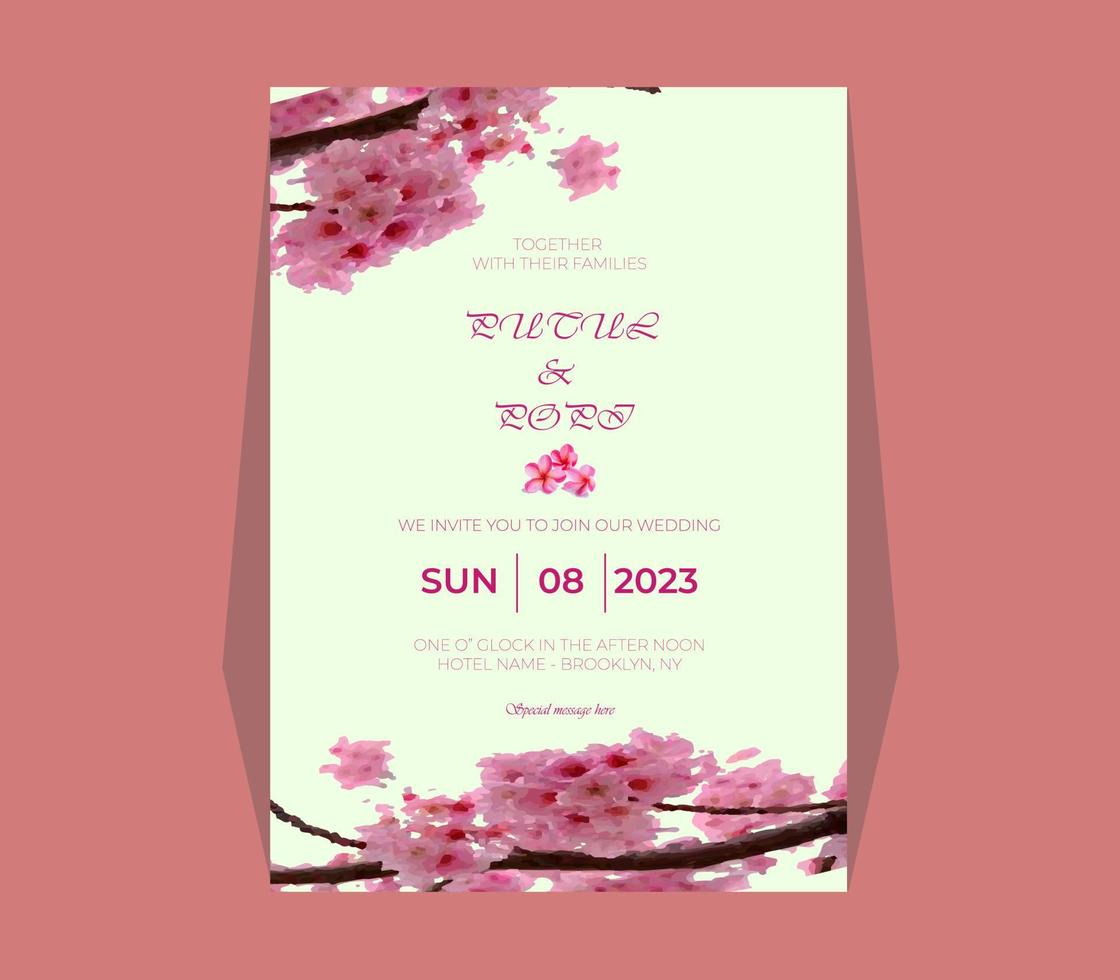 tarjeta de invitación de boda de cereza vector