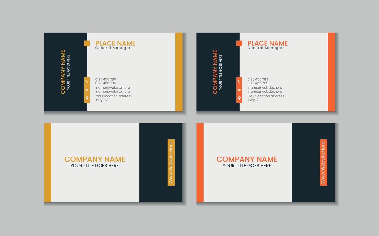 Vector printable and editable horizontal double sided clean modern corporate business card template design