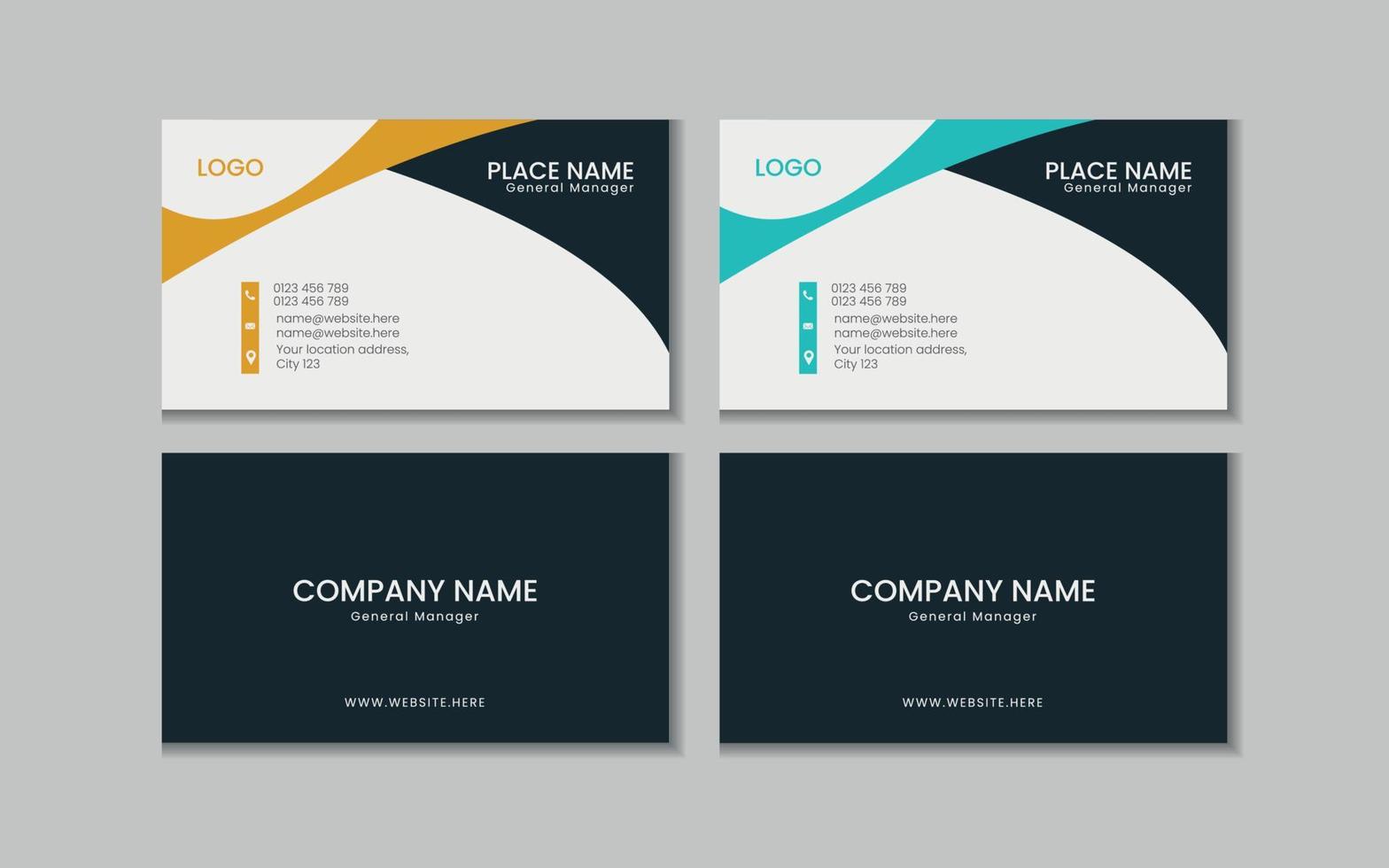 Vector printable and editable horizontal double sided clean modern corporate business card template design