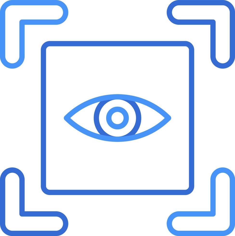 Eye scanner technology icon with blue duotone style. Computing, diagram, download, file, folder, graph, laptop . Vector illustration