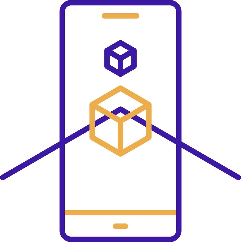 Augmented reality technology icon with purple and orange duotone style. Computing, diagram, download, file, folder, graph, laptop . Vector illustration