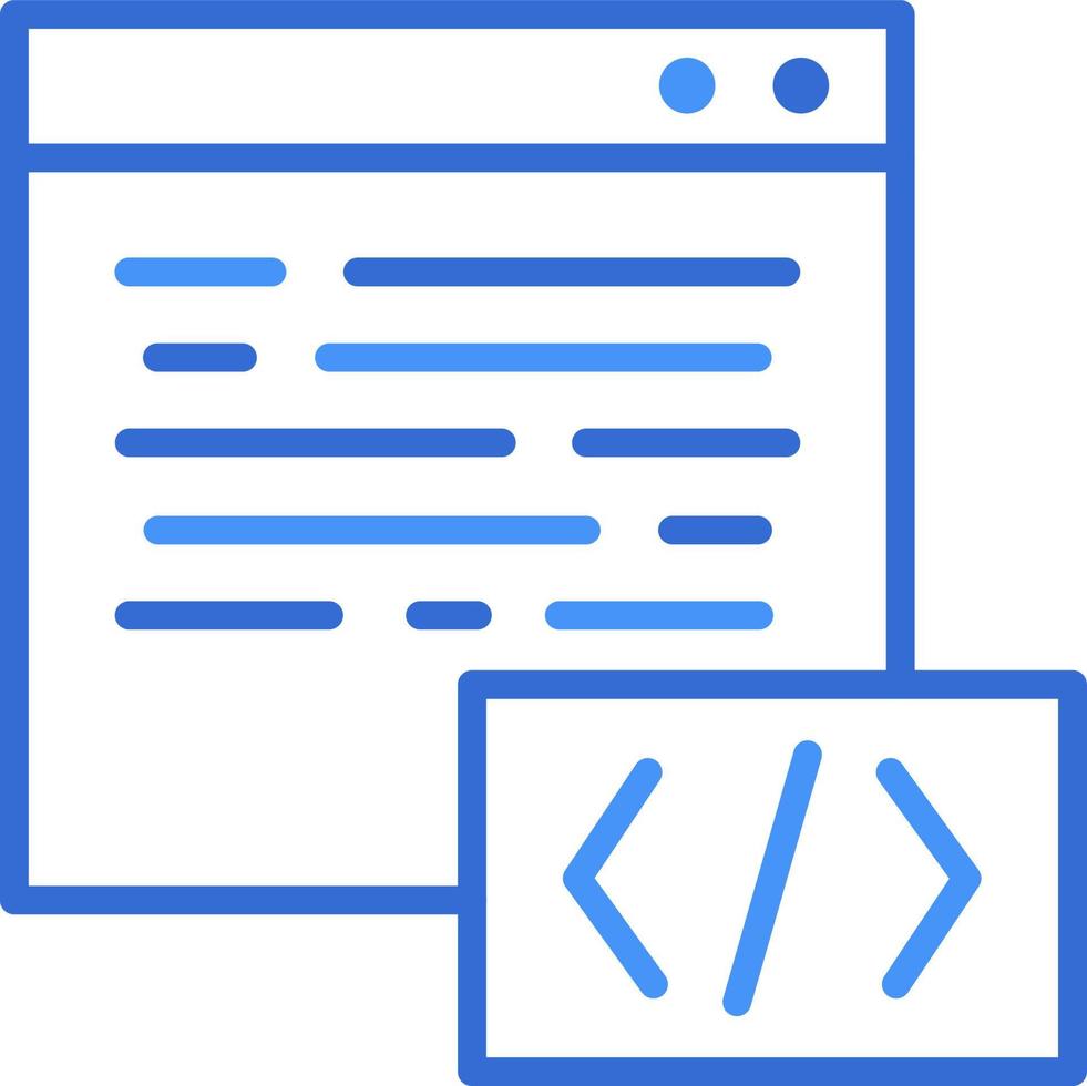 Code technology icon with blue duotone style. Computing, diagram, download, file, folder, graph, laptop . Vector illustration