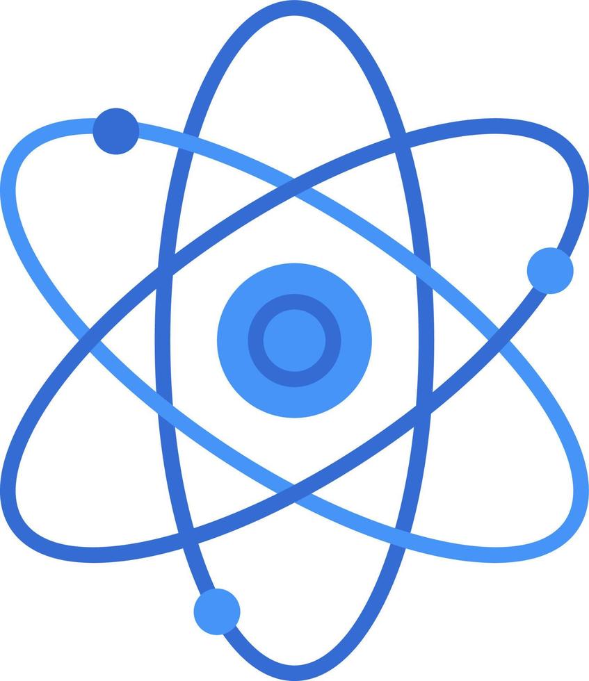 Atom technology icon with blue duotone style. Computing, diagram, download, file, folder, graph, laptop . Vector illustration