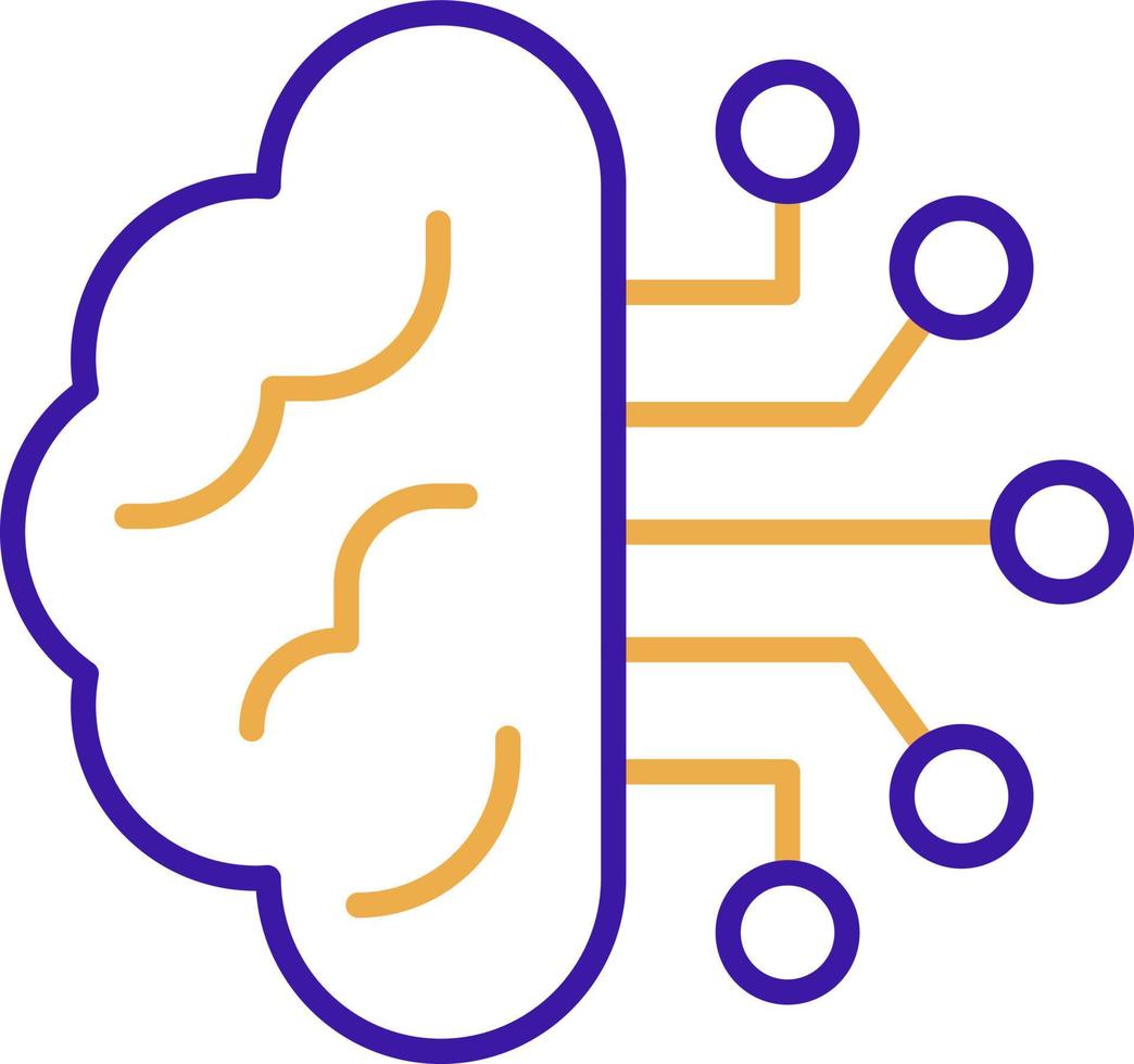 Brain chip technology icon with purple and orange duotone style. Computing, diagram, download, file, folder, graph, laptop . Vector illustration