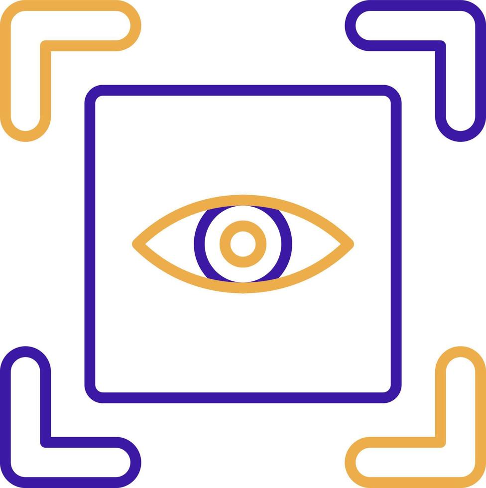Eye scanner technology icon with purple and orange duotone style. Computing, diagram, download, file, folder, graph, laptop . Vector illustration