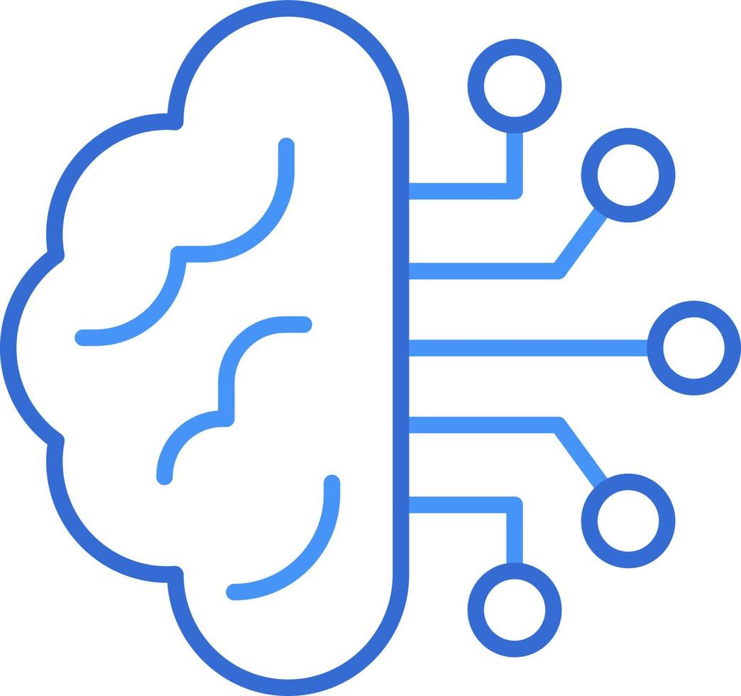 Brain chip technology icon with blue duotone style. Computing, diagram, download, file, folder, graph, laptop . Vector illustration