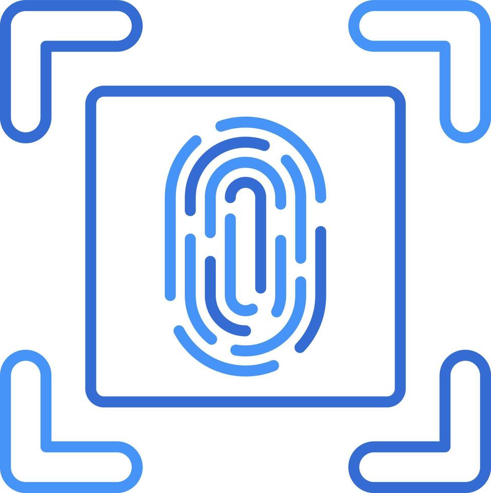 Finger scanner technology icon with blue duotone style. Computing, diagram, download, file, folder, graph, laptop . Vector illustration