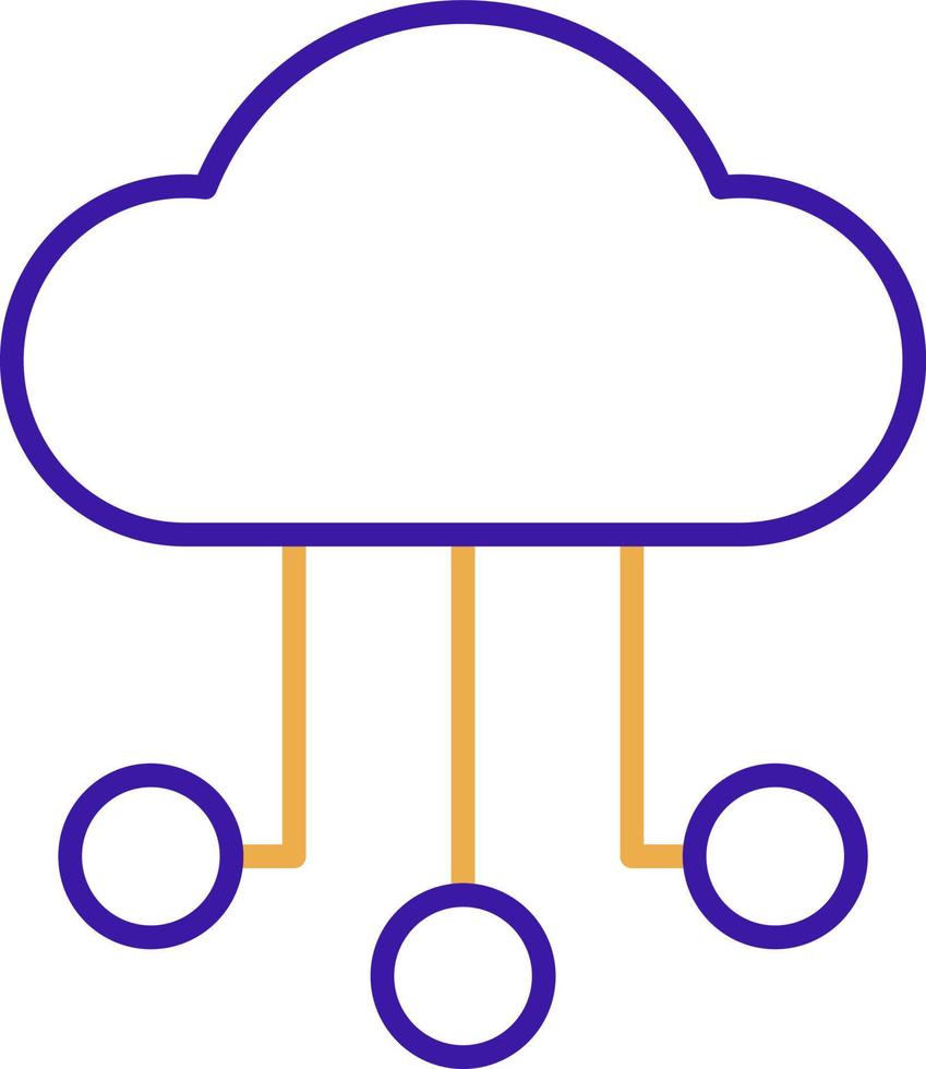 Cloud storage technology icon with purple and orange duotone style. Computing, diagram, download, file, folder, graph, laptop . Vector illustration