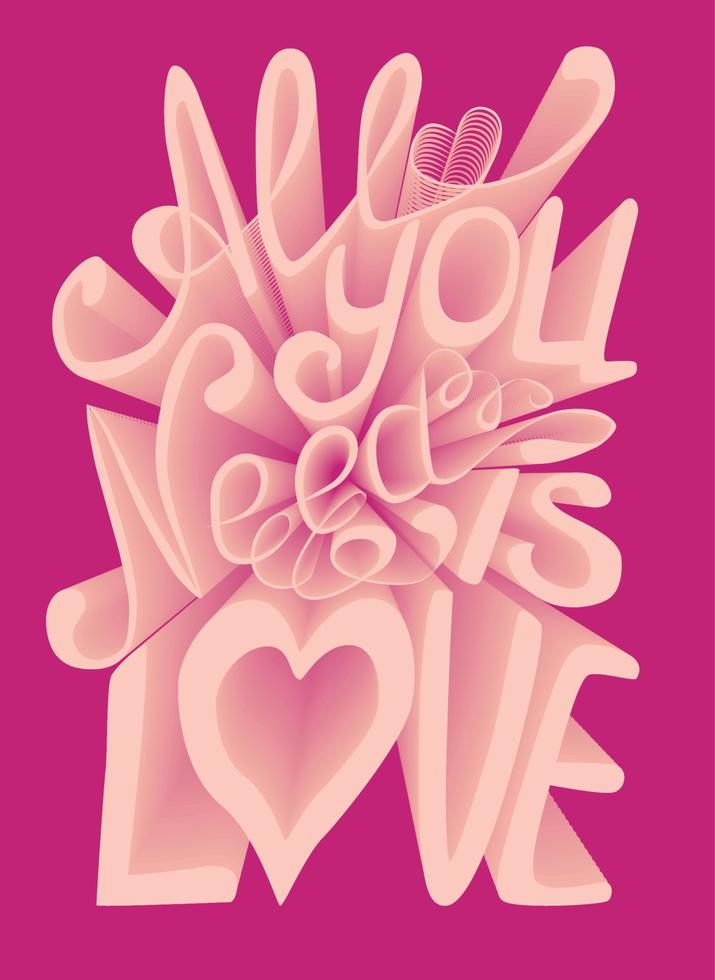 Love 3d text effect. Valentine card template. Volumetric lettering vector