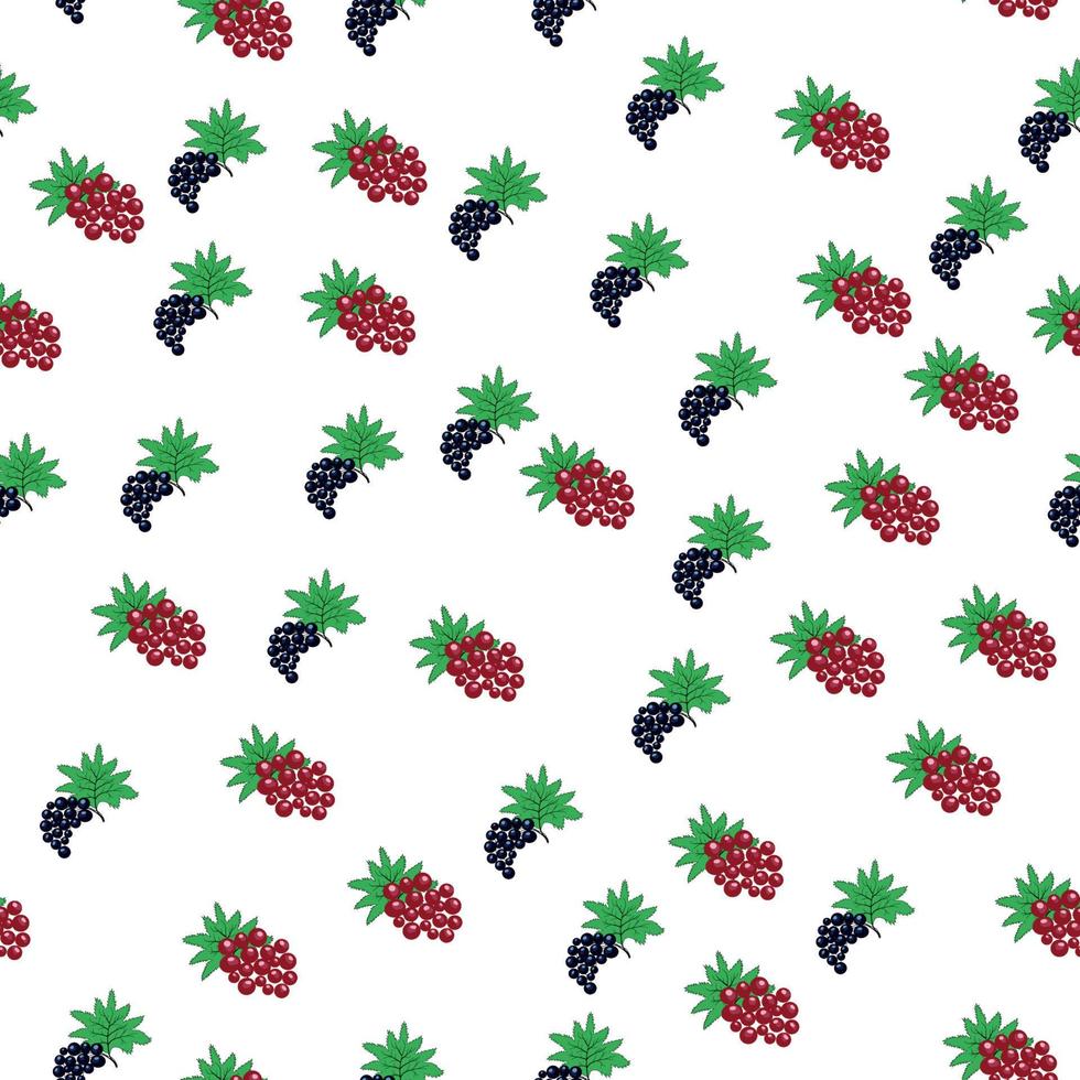 Seamless pattern with red and black currant berries and leaves. Summer food print vector