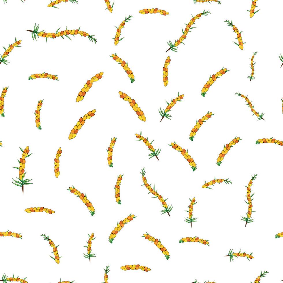 Sea buckthorn seamless pattern. Twigs with berries and leaves. Template with orange fresh berries for wallpaper vector