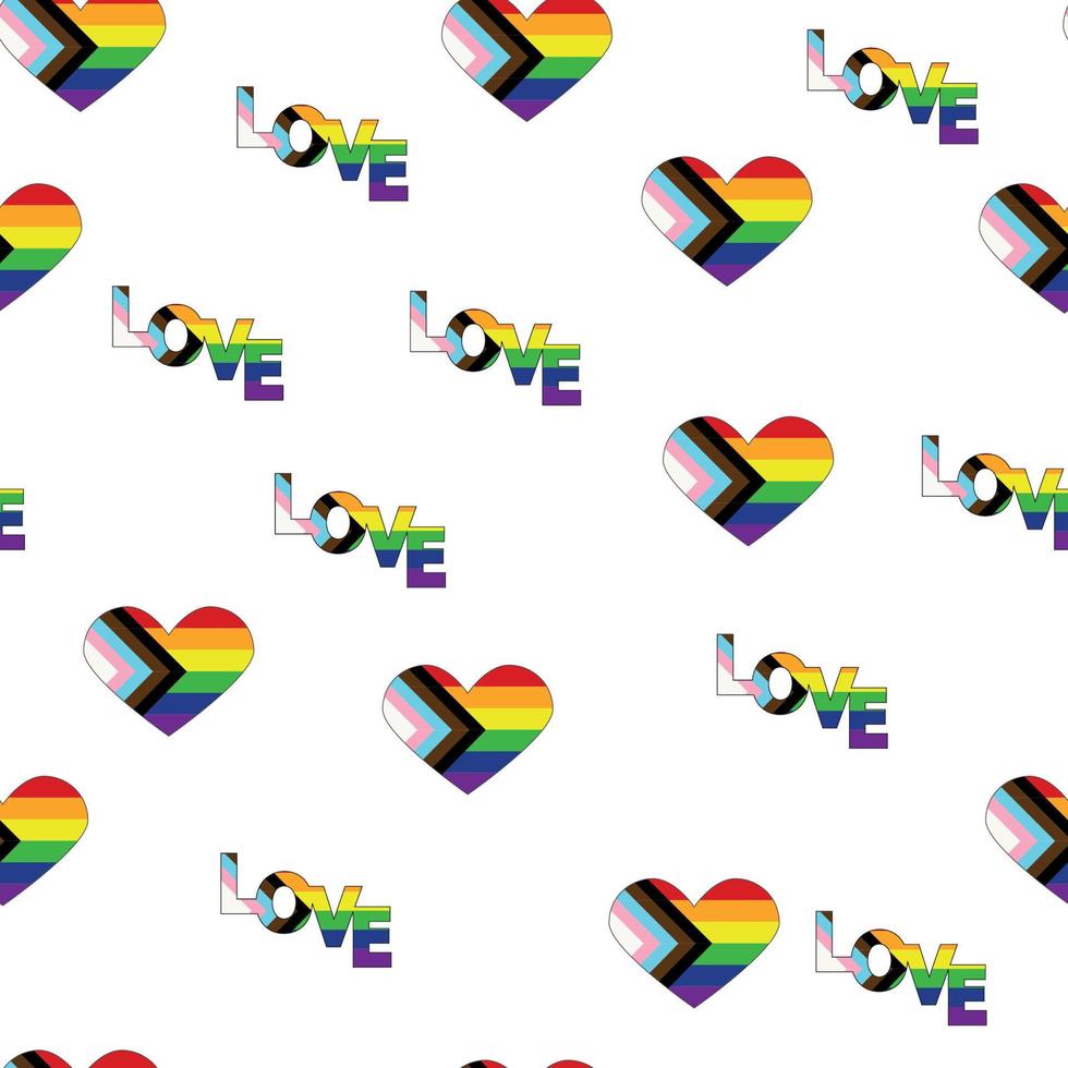 Seamless pattern with new lgbt flag, hearts, text, flower and flag. Gay pride. Pride Month. Love, lgbtq vector