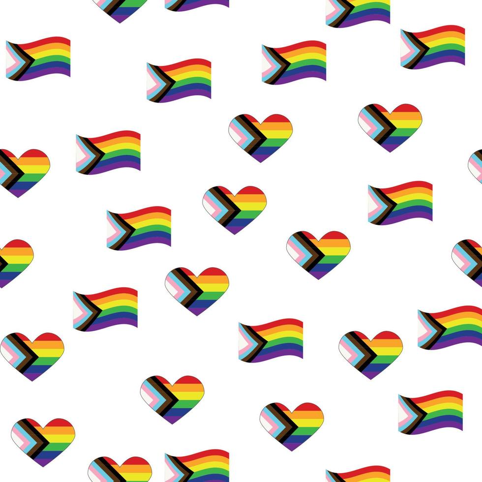 Seamless pattern with new lgbt flag, hearts, text, flower and flag. Gay pride. Pride Month. Love, lgbtq vector