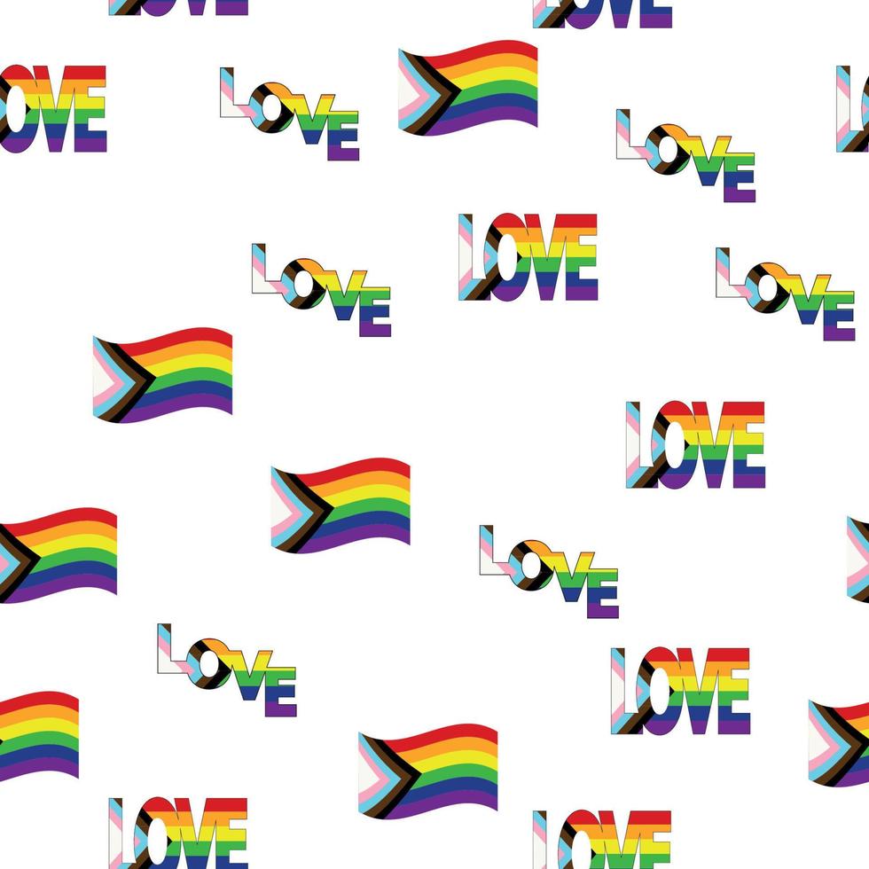 Seamless pattern with new lgbt flag, hearts, text, flower and flag. Gay pride. Pride Month. Love, lgbtq vector