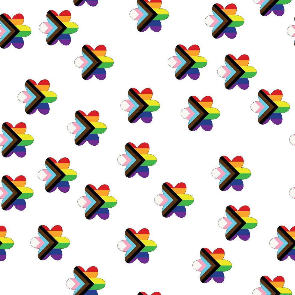 Seamless pattern with new lgbt flag, hearts, text, flower and flag. Gay pride. Pride Month. Love, lgbtq vector