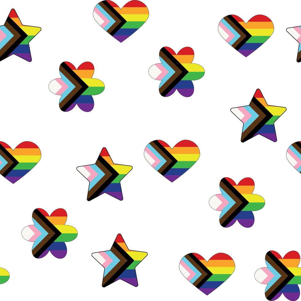Seamless pattern with new lgbt flag, hearts, text, flower and flag. Gay pride. Pride Month. Love, lgbtq vector