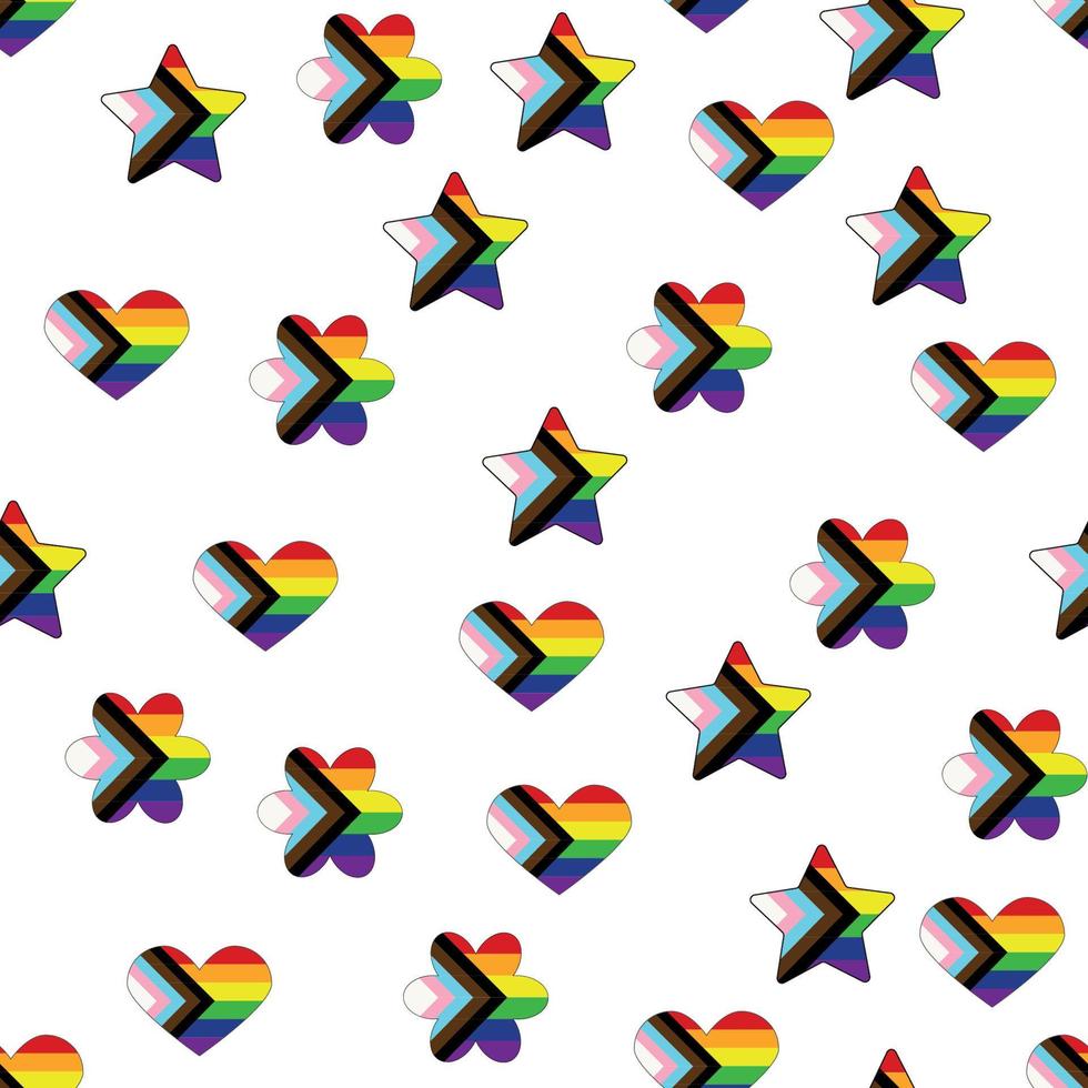 Seamless pattern with new lgbt flag, hearts, text, flower and flag. Gay pride. Pride Month. Love, lgbtq vector