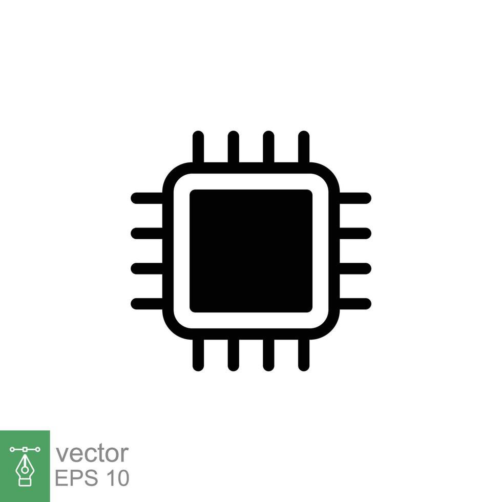 icono de microchip. estilo sólido simple. procesador de computadora, chip, logotipo de tecnología, electrónica, concepto de tecnología. glifo, diseño de ilustración de vector de símbolo de silueta aislado sobre fondo blanco. eps 10.
