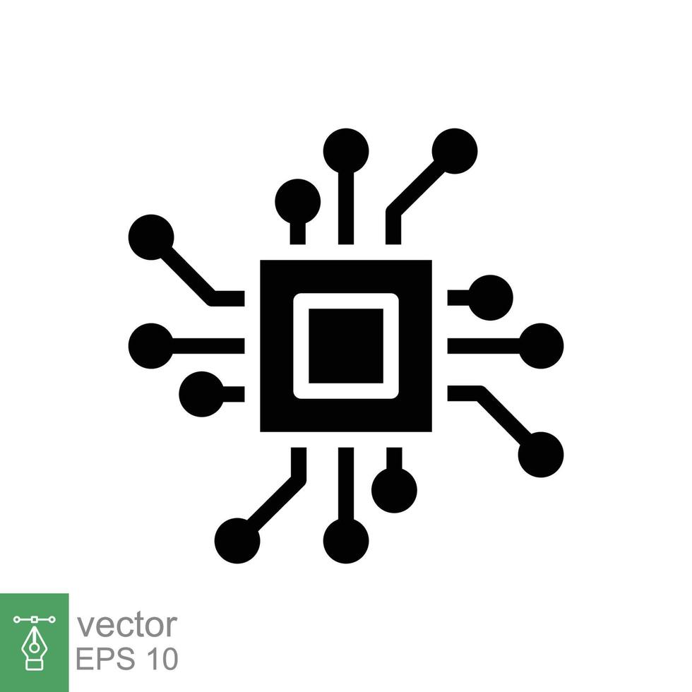 icono de microchip. estilo sólido simple. procesador de computadora, chip, logotipo de tecnología, electrónica, concepto de tecnología. glifo, diseño de ilustración de vector de símbolo de silueta aislado sobre fondo blanco. eps 10.