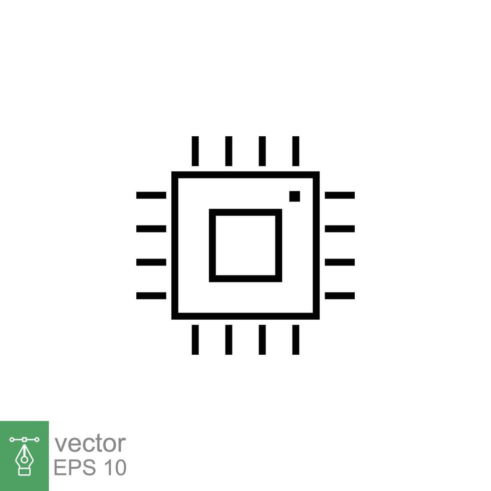 icono de microchip. estilo de esquema simple. procesador de computadora, chip, logotipo de tecnología, electrónica, concepto de tecnología. diseño de ilustración de vector de símbolo de línea aislado sobre fondo blanco. eps 10.