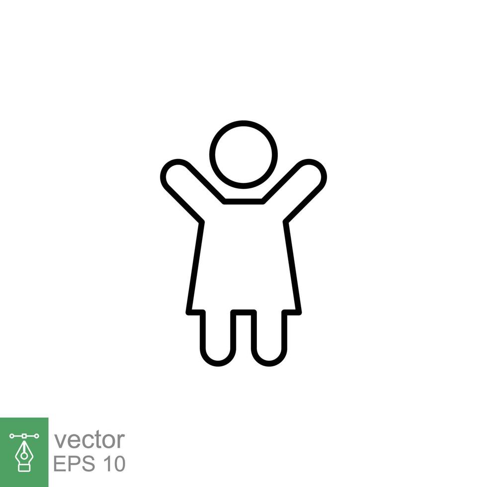 Girl hands up icon. Simple outline style. Woman raised two hands, hold arm, happy figure concept. Thin line symbol. Vector illustration design isolated on white background. EPS 10.