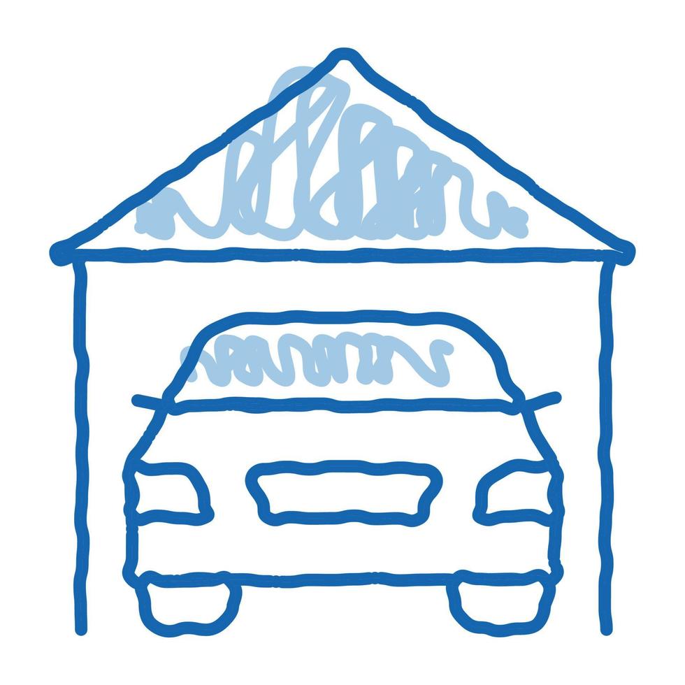 cobertizo de garaje con ilustración de dibujado a mano de icono de doodle de vehículo de coche vector