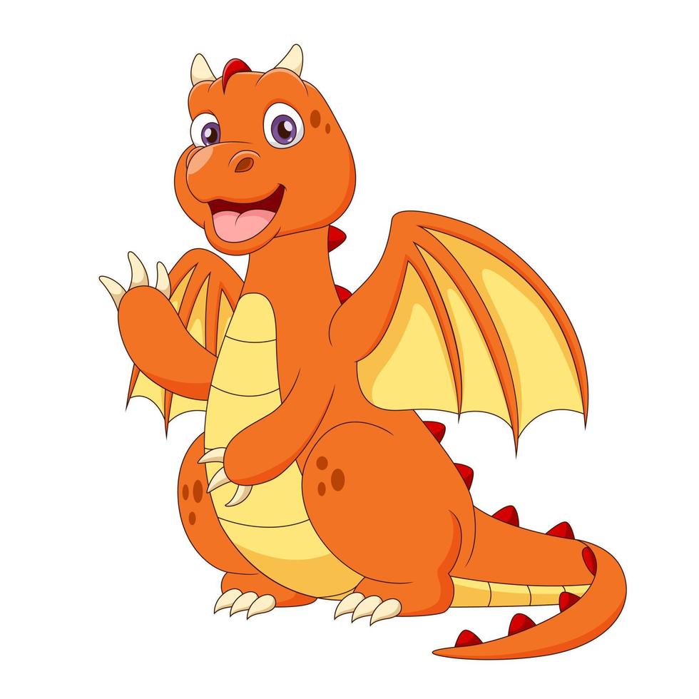 Cute orange dragon cartoon illustration vector