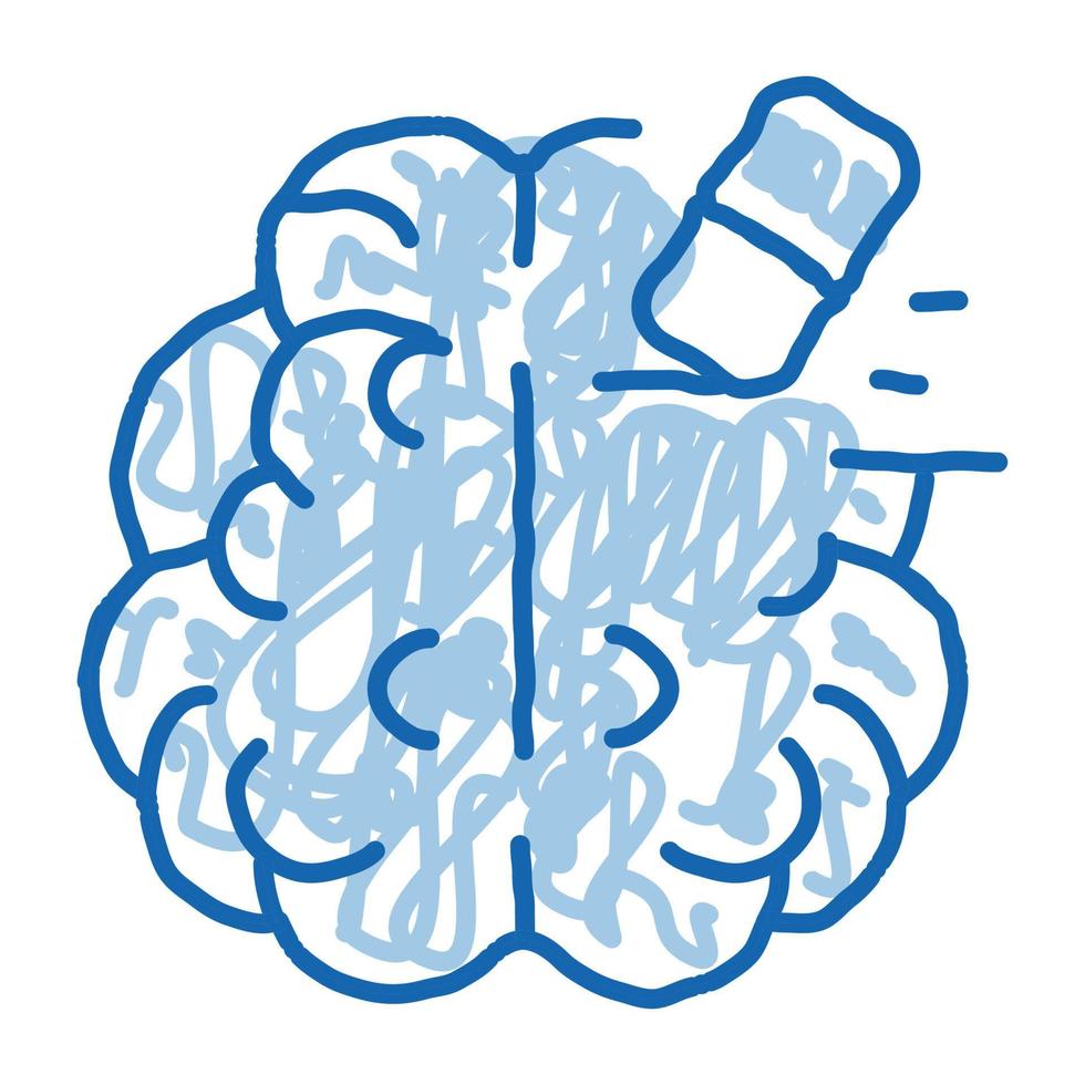 cerebro mente borrar borrador doodle icono dibujado a mano ilustración vector