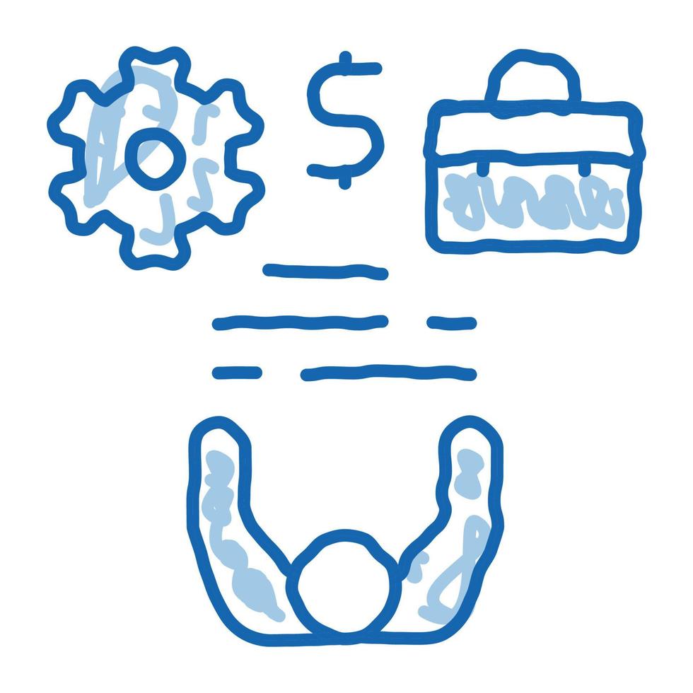 business case money and gear doodle icon hand drawn illustration vector