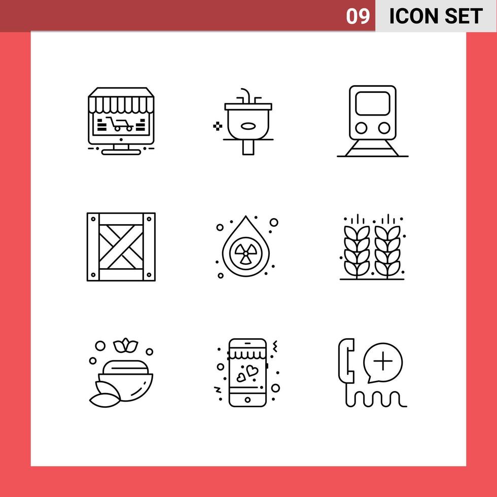 paquete de iconos de vector de stock de 9 signos y símbolos de línea para elementos de diseño de vector editables de tren de viaje de ducha logística de madera