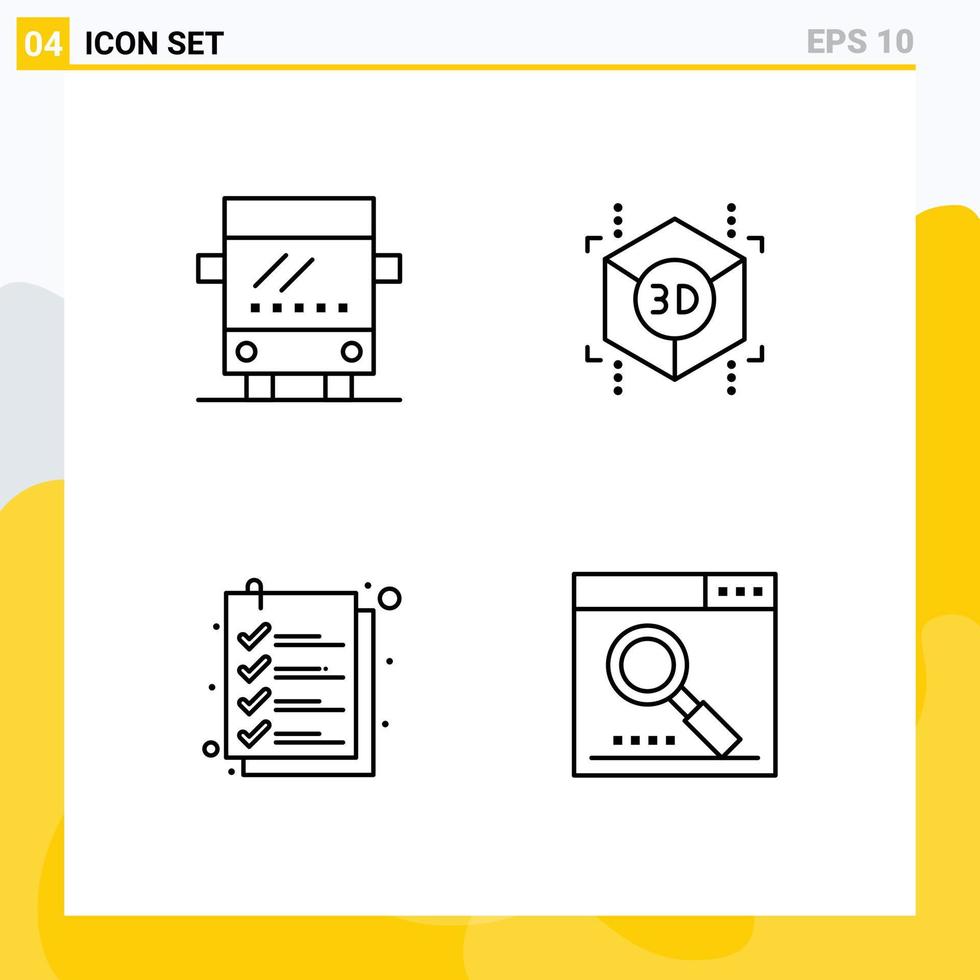 Group of 4 Filledline Flat Colors Signs and Symbols for bus file cube check media Editable Vector Design Elements