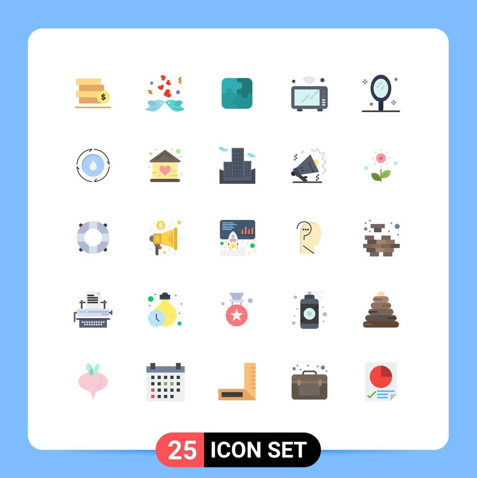 Mobile Interface Flat Color Set of 25 Pictograms of beauty oven puzzle microwave internet Editable Vector Design Elements