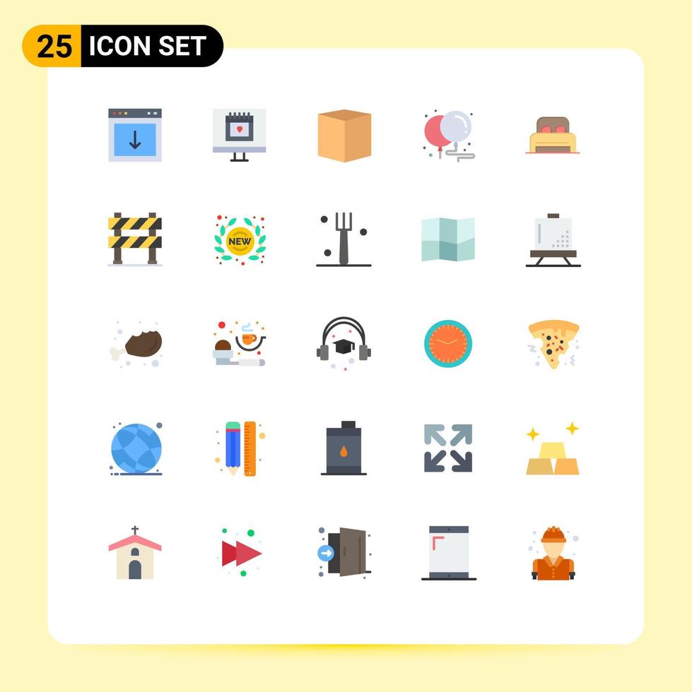 paquete de 25 signos y símbolos de colores planos modernos para medios de impresión web, como celebración de cama, cumpleaños de San Valentín y elementos de diseño de vectores editables