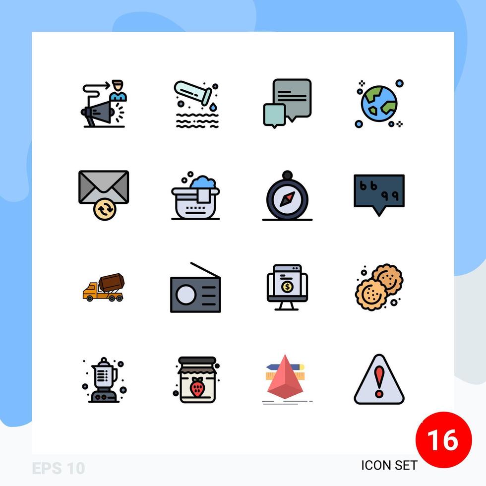 Flat Color Filled Line Pack of 16 Universal Symbols of mail globe tube global browser Editable Creative Vector Design Elements