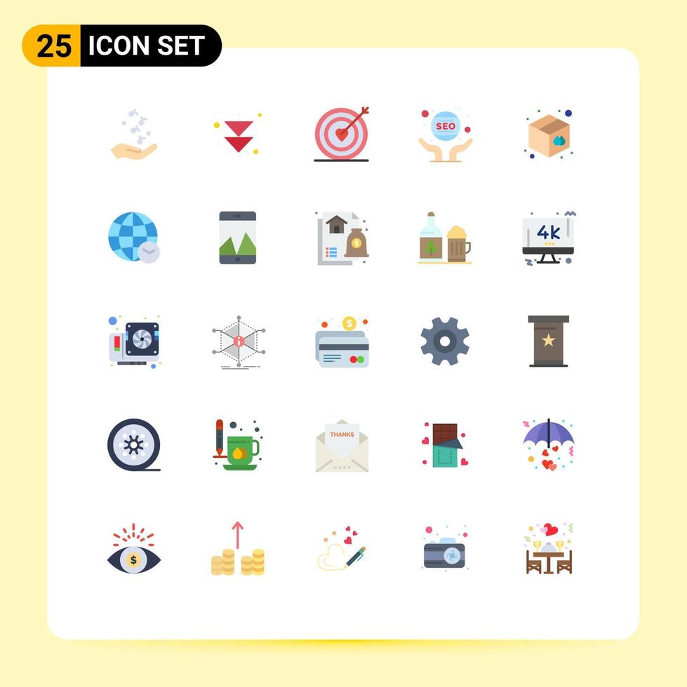 Group of 25 Flat Colors Signs and Symbols for box seo heart marketing business Editable Vector Design Elements