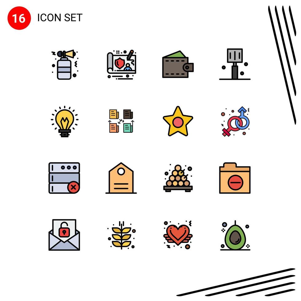 Modern Set of 16 Flat Color Filled Lines Pictograph of innovation bulb fashion kitchen fast food Editable Creative Vector Design Elements