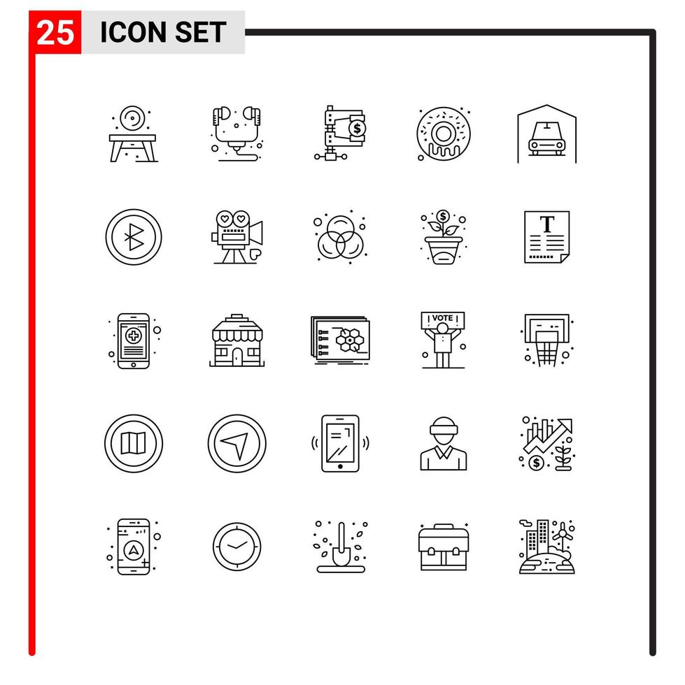Stock Vector Icon Pack of 25 Line Signs and Symbols for van donut business sweet reform Editable Vector Design Elements