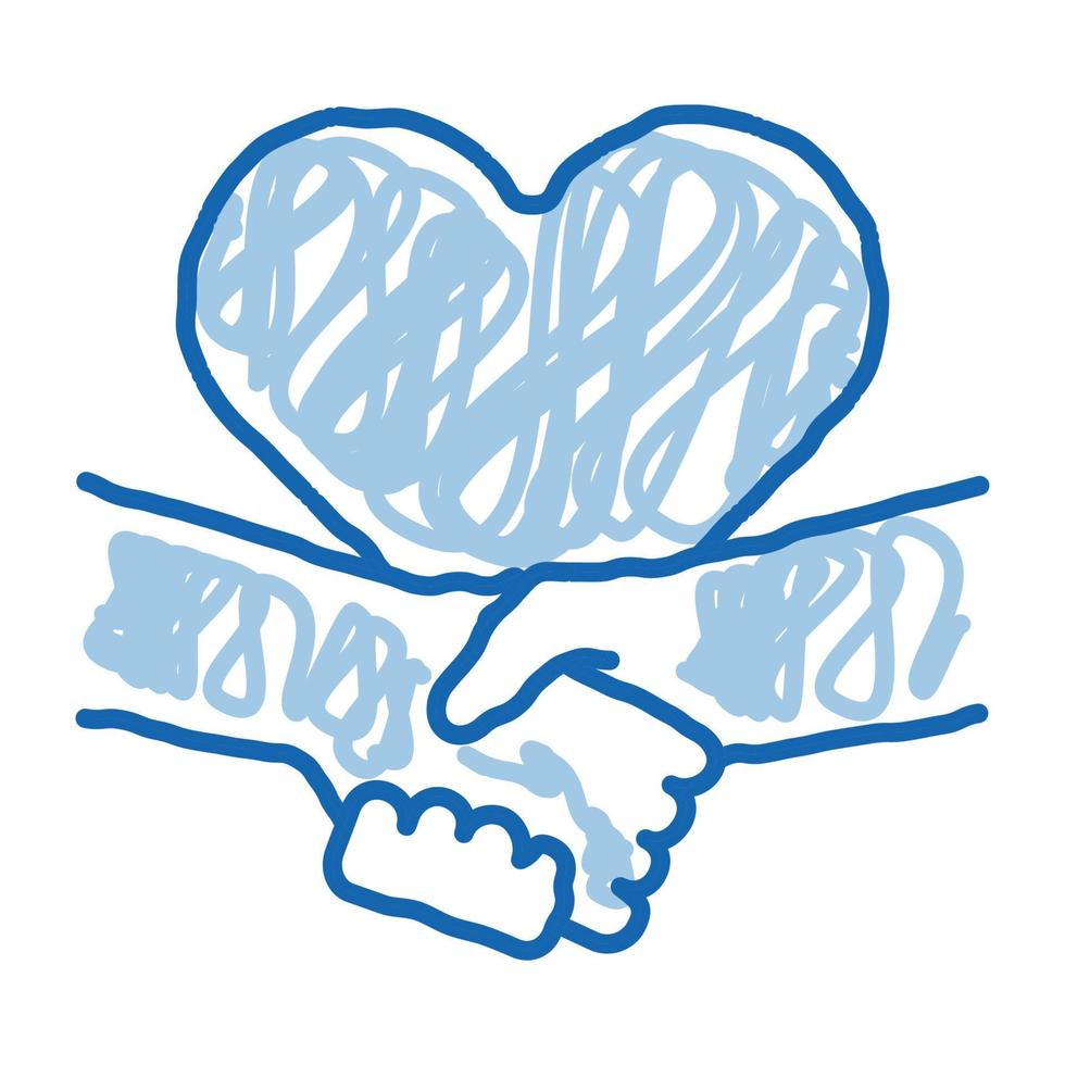 multiracial handshake heart doodle icon hand drawn illustration vector