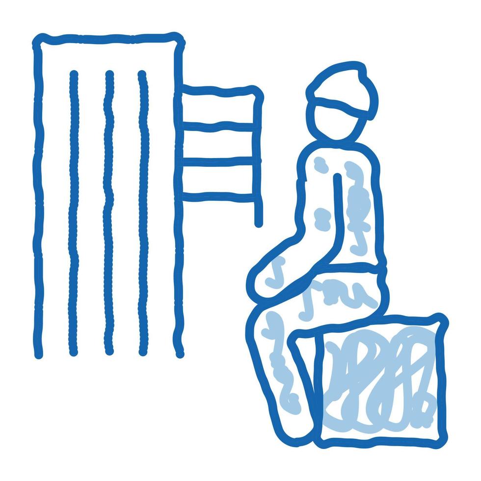 sin hogar sentado en una caja en la ciudad doodle icono dibujado a mano ilustración vector